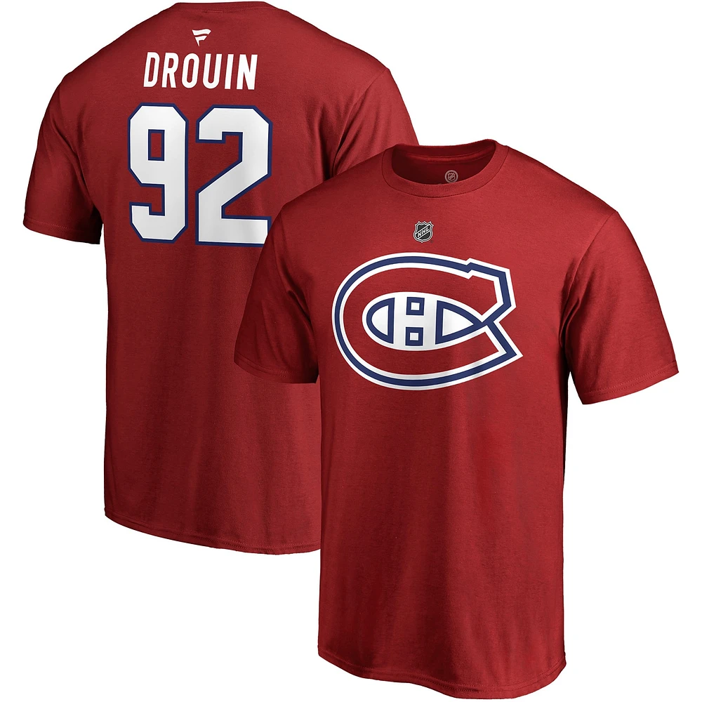 Men's Fanatics Jonathan Drouin Red Montreal Canadiens Authentic Stack Name & Number - T-Shirt