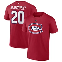 T-shirt authentique avec nom et numéro Stack pour hommes Fanatics Juraj Slafkovsky, logo des Canadiens de Montréal, rouge