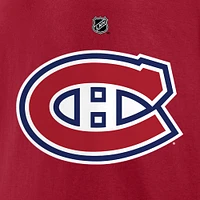 T-shirt authentique avec nom et numéro Stack pour hommes Fanatics Juraj Slafkovsky, logo des Canadiens de Montréal, rouge