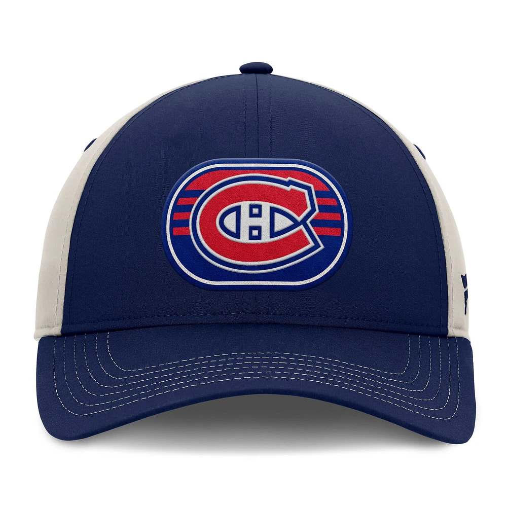 Casquette ajustable structurée Fanatics pour hommes, bleu marine/crème, Canadiens de Montréal, séries éliminatoires de la Coupe Stanley 2025, vestiaire