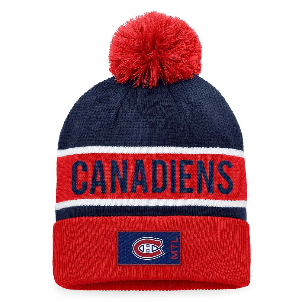 Fanatics pour hommes, marine/rouge, Canadiens de Montréal, repêchage 2022 de la LNH - Authentique bonnet en tricot à revers professionnel avec pompon