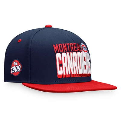 Fanatics pour hommes bleu marine/rouge Canadiens de Montréal Heritage Retro bicolore - Casquette Snapback