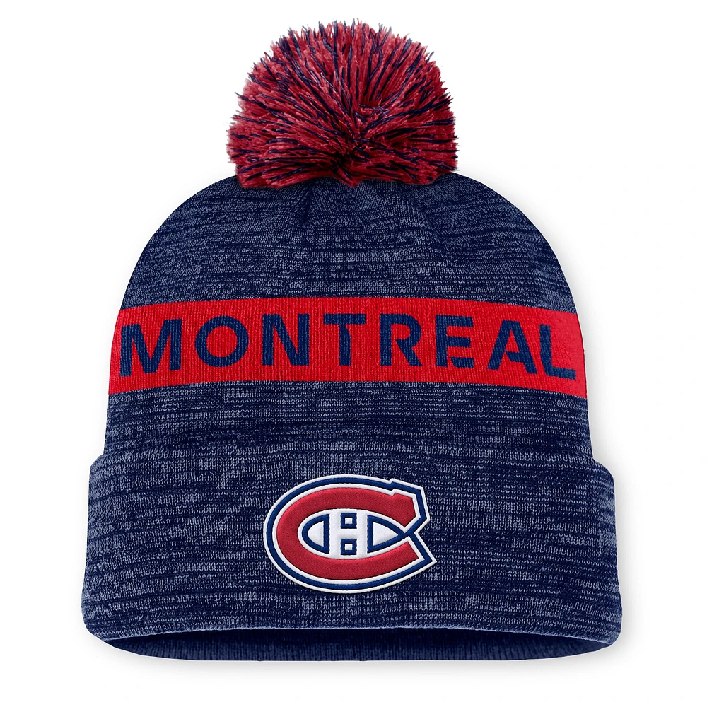 Bonnet en tricot à revers avec pompon authentique Pro Rink des Canadiens de Montréal de la marque Fanatics pour homme, bleu marine