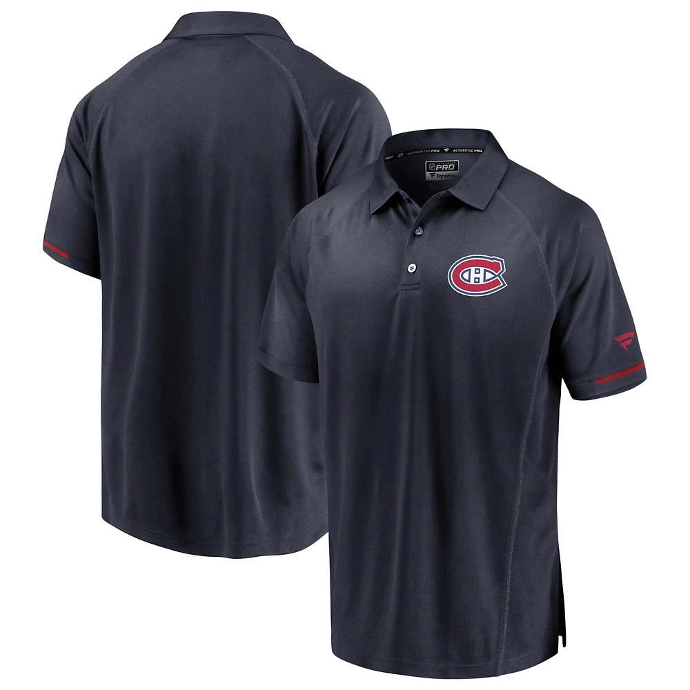 Polo authentique Pro Rinkside Fanatics pour hommes, bleu marine, Canadiens de Montréal