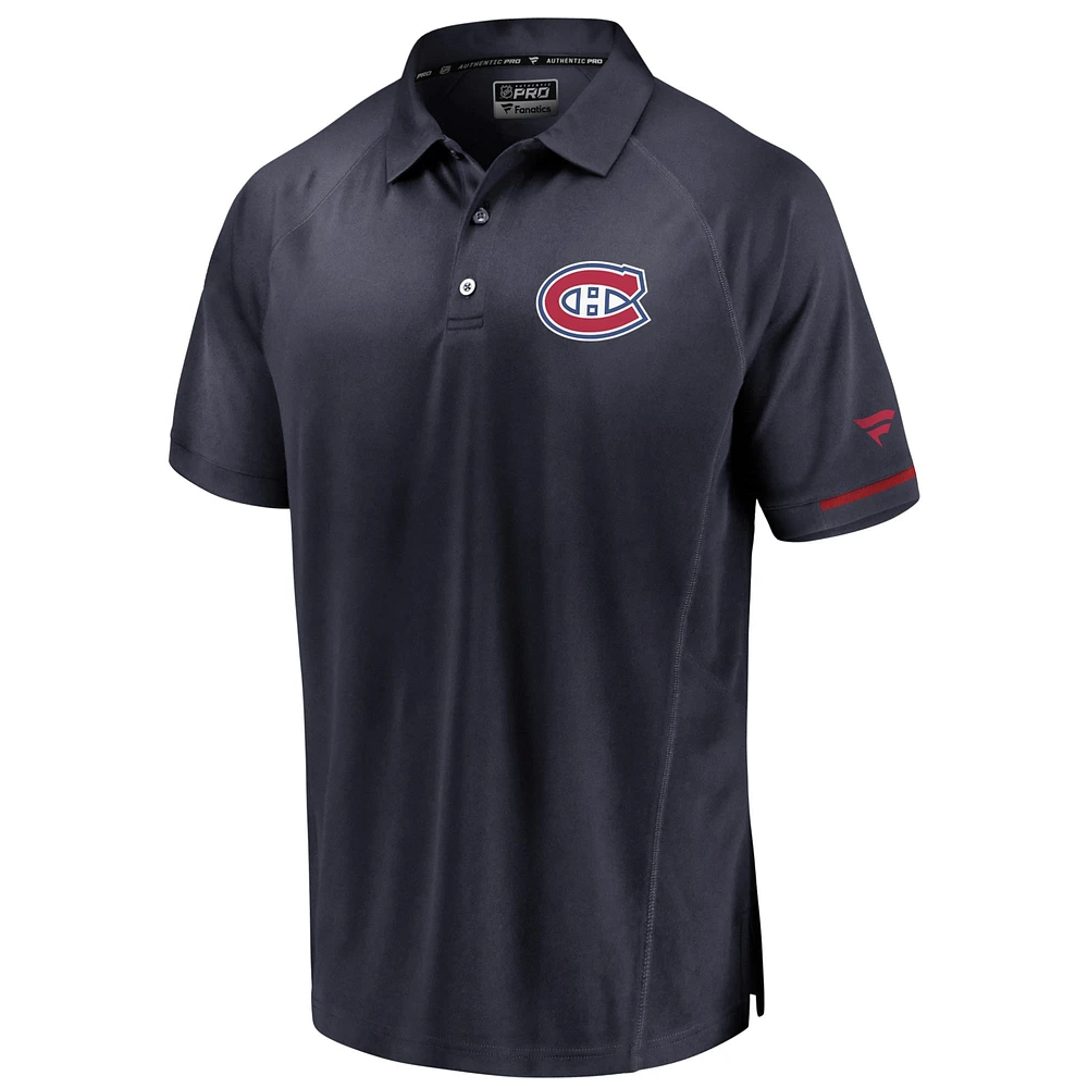 Polo authentique Pro Rinkside Fanatics pour hommes, bleu marine, Canadiens de Montréal