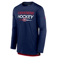 T-shirt à manches longues Authentic Pro Tech bleu marine pour homme Fanatics des Canadiens de Montréal