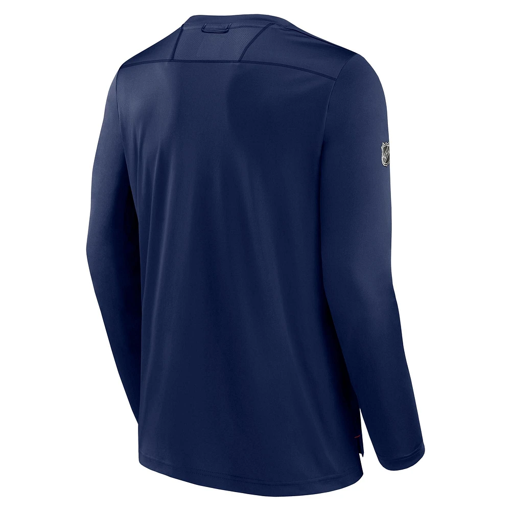 T-shirt à manches longues Authentic Pro Tech bleu marine pour homme Fanatics des Canadiens de Montréal