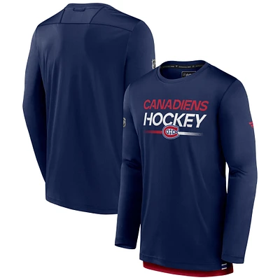 T-shirt à manches longues Authentic Pro Tech bleu marine pour homme Fanatics des Canadiens de Montréal