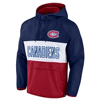 Fanatics pour hommes bleu marine Canadiens de Montréal Backhand Shooter Anorak Raglan Quarter-Zip - Veste à capuche