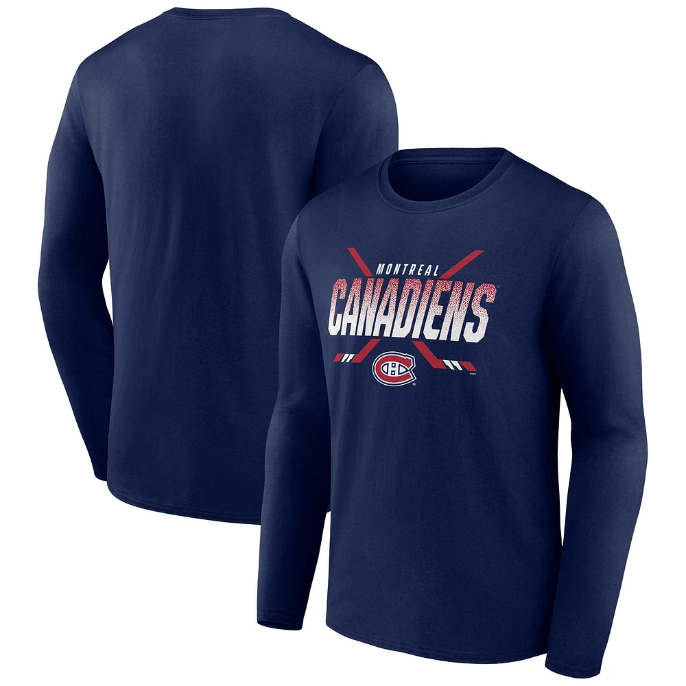 Men's Fanatics Navy Montreal Canadiens Embellishment - Long Sleeve T-Shirt