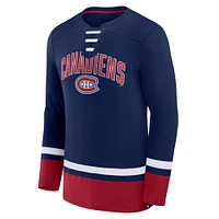 Men's Fanatics Navy Montreal Canadiens Fundamental Lace-Up Long Sleeve T-Shirt