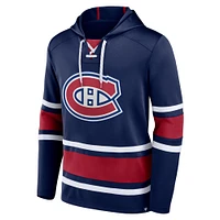 Men's Fanatics Navy Montreal Canadiens Fundamental Lace-Up Pullover Hoodie