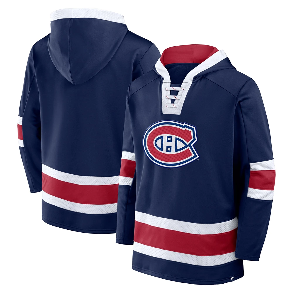 Men's Fanatics  Navy Montreal Canadiens Inside Line Fleece Pullover Hoodie