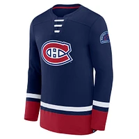 Men's Fanatics Navy Montreal Canadiens Lace-Up High Point Long Sleeve T-Shirt