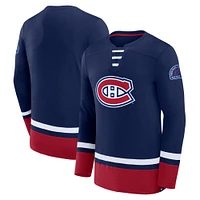 Men's Fanatics Navy Montreal Canadiens Lace-Up High Point Long Sleeve T-Shirt