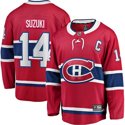 Fanatics pour hommes Nick Suzuki, rouge, écusson de capitaine des Canadiens Montréal, joueur échappé à domicile - Maillot