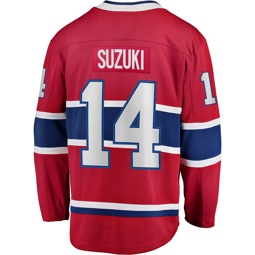 Men's Fanatics Nick Suzuki Red Montreal Canadiens Home Captain Patch Breakaway Player Jersey