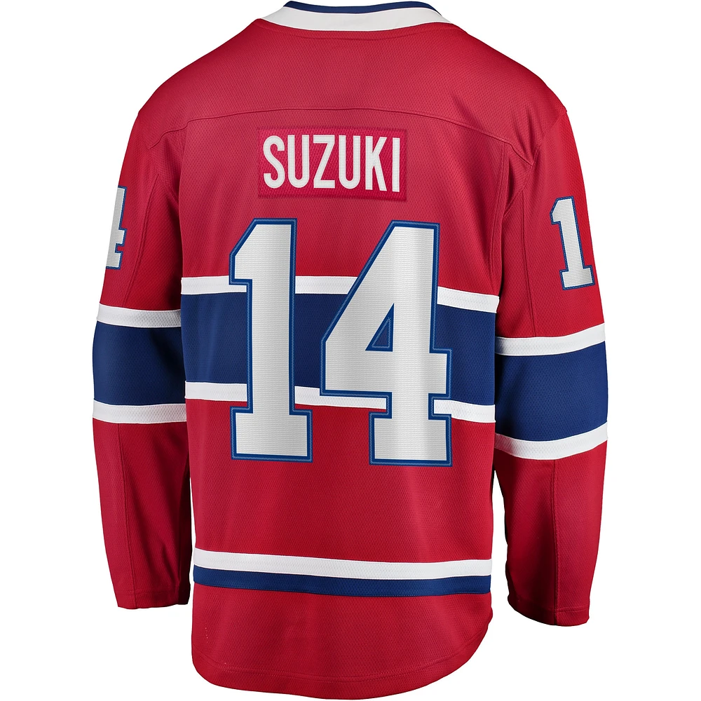 Fanatiques masculins de marque Nick Suzuki Rouge Joueur d'échappée à domicile des Canadiens Montréal - Maillot