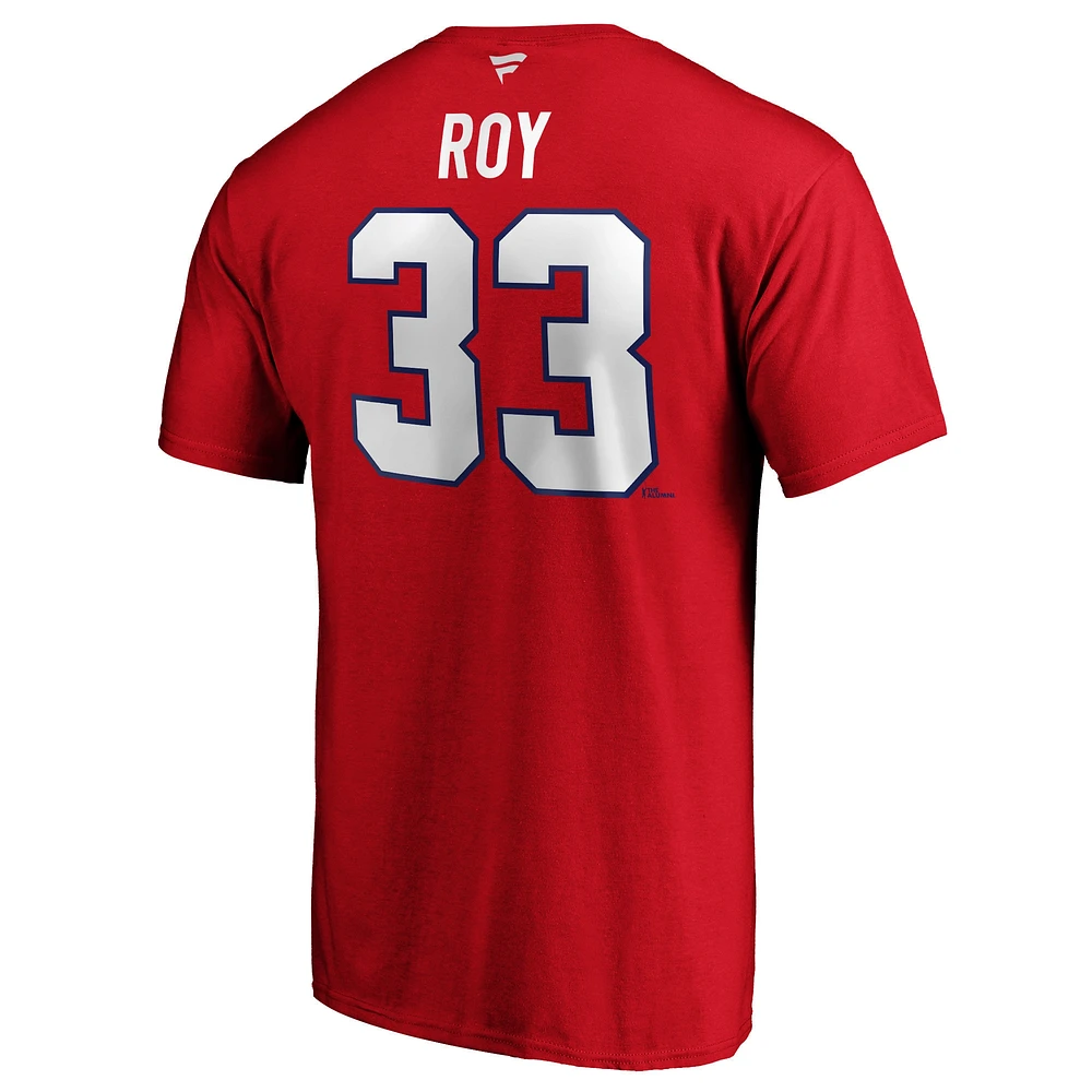 Men's Fanatics Patrick Roy Red Montreal Canadiens Authentic Stack Retired Player Name & Number - T-Shirt