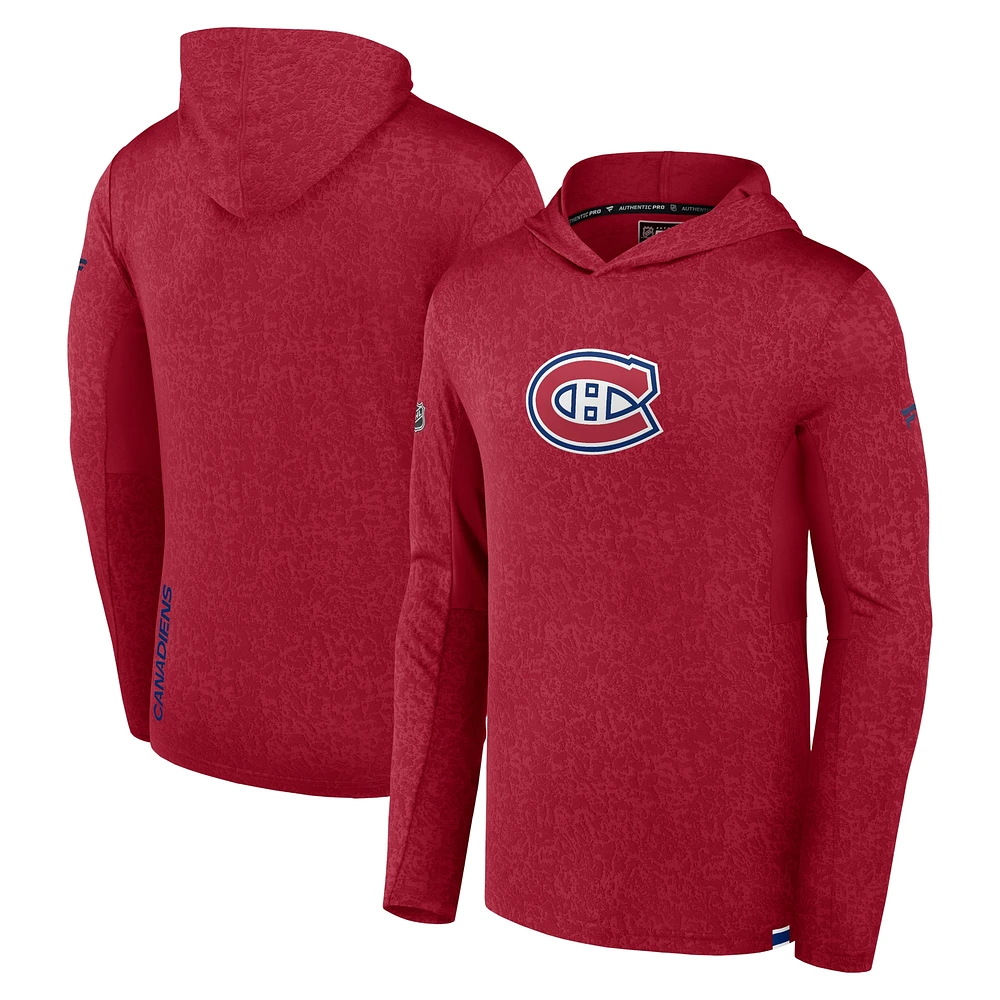 Chandail à capuchon léger authentique Pro des Canadiens de Montréal Fanatics pour hommes, rouge