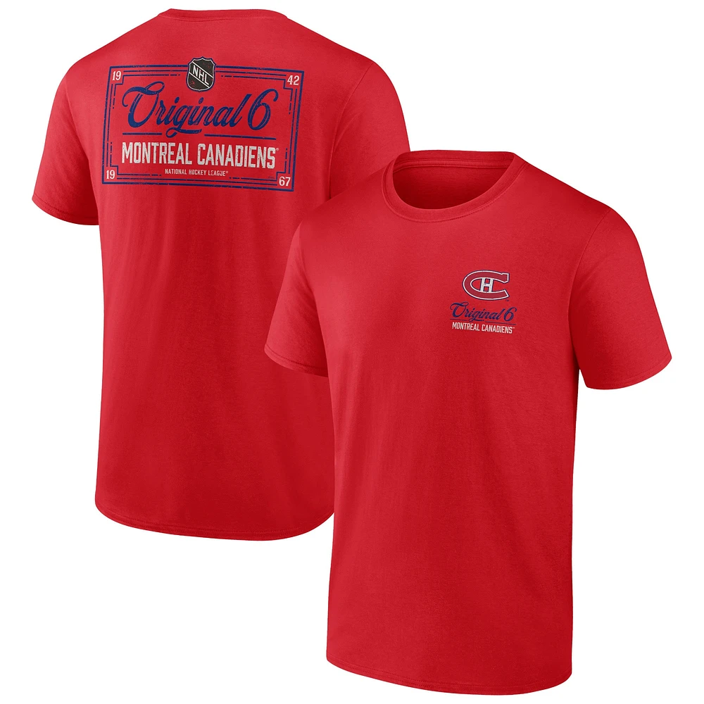 T-shirt rouge Fanatics pour hommes Canadiens de Montréal Original Six Label