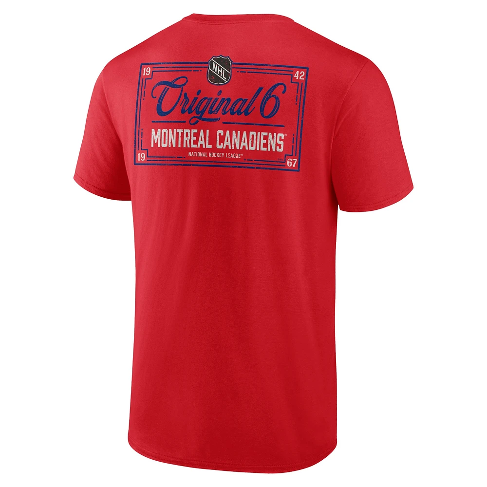 T-shirt rouge Fanatics pour hommes Canadiens de Montréal Original Six Label