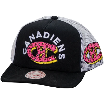Men's Mitchell & Ness Black/White Montreal Canadiens Doughnut Crumbs Trucker Snapback Hat