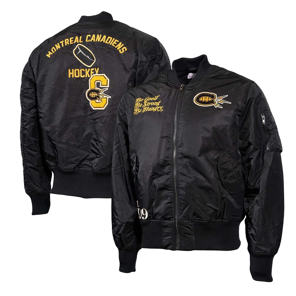 Men's Mitchell & Ness Black Montreal Canadiens Eye Of The Tiger Full-Zip Bomber Jacket