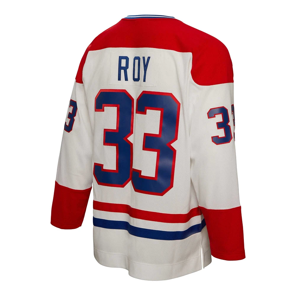 Chandail Blue Line Player des Canadiens de Montréal 1992 Mitchell & Ness Patrick Roy blanc pour homme