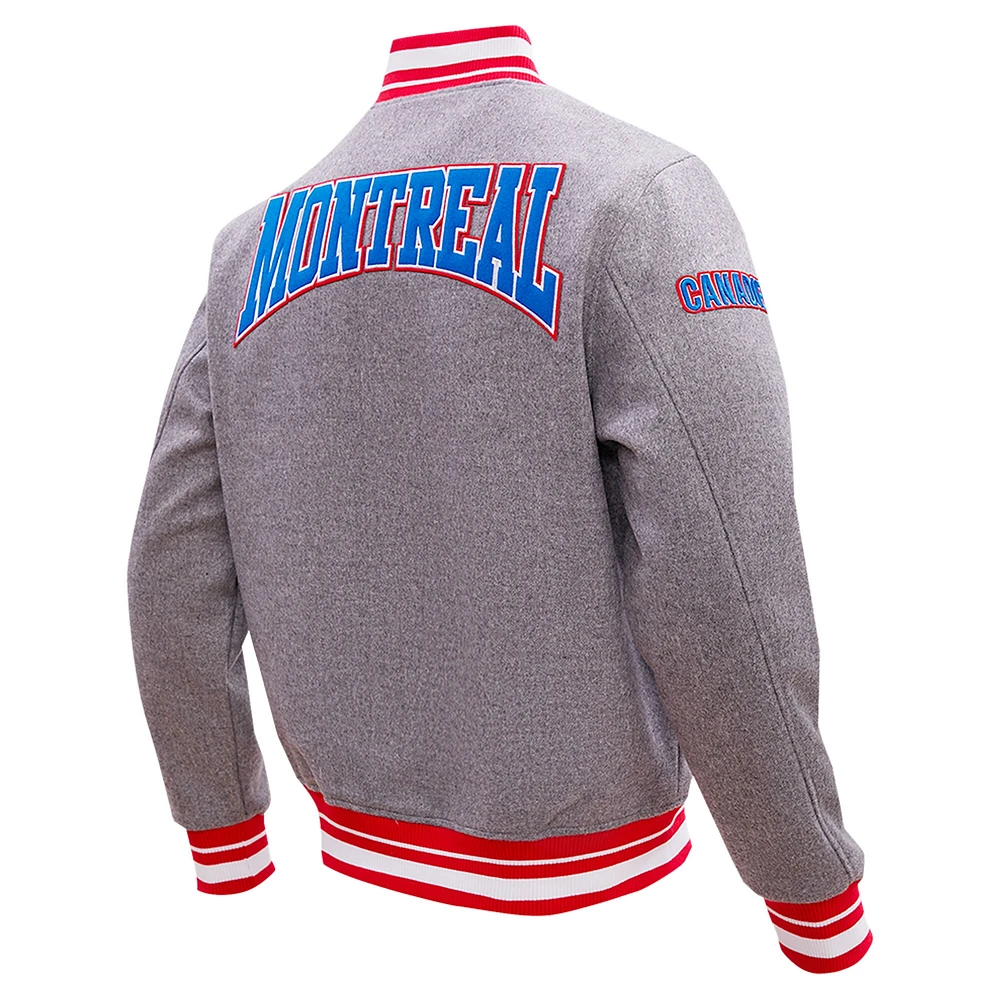 Men's Pro Standard Gray Montreal Canadiens Crest Emblem Full-Zip Varsity Jacket