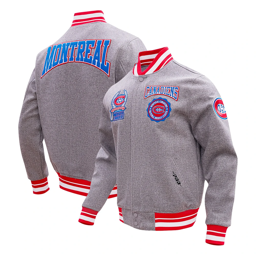 Men's Pro Standard Gray Montreal Canadiens Crest Emblem Full-Zip Varsity Jacket