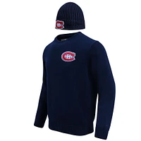 Men's Pro Standard Navy Montreal Canadiens Pullover Sweater & Cuffed Knit Hat Box Gift Set