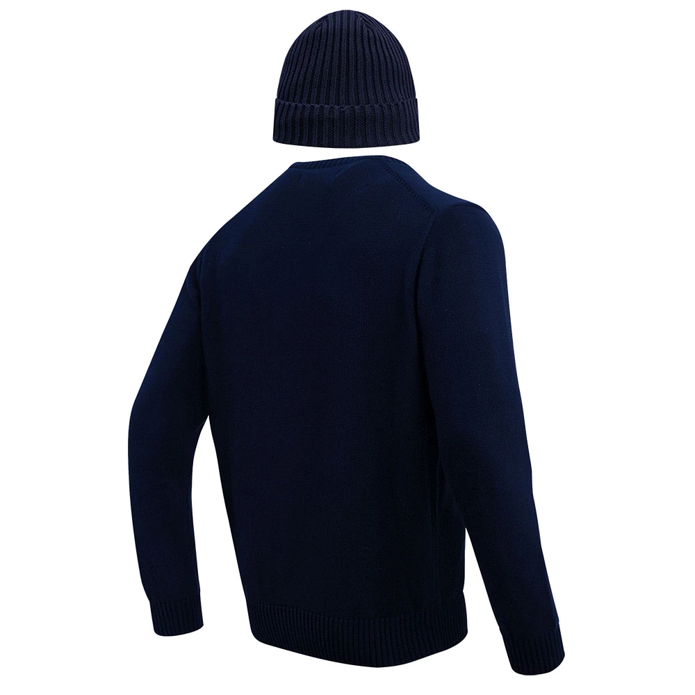 Coffret cadeau pull et bonnet en tricot à revers Pro Standard pour hommes, bleu marine