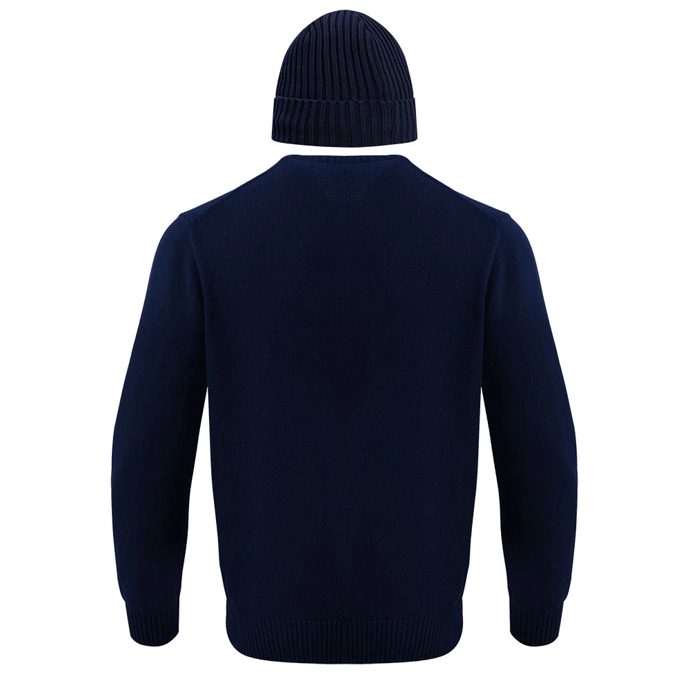 Coffret cadeau pull et bonnet en tricot à revers Pro Standard pour hommes, bleu marine