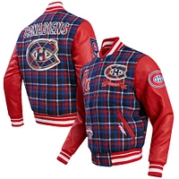 Men's Pro Standard Red/Navy Montreal Canadiens Prep Plaid Wool Full-Snap Varsity Jacket