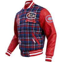 Men's Pro Standard Red/Navy Montreal Canadiens Prep Plaid Wool Full-Snap Varsity Jacket