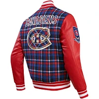 Men's Pro Standard Red/Navy Montreal Canadiens Prep Plaid Wool Full-Snap Varsity Jacket