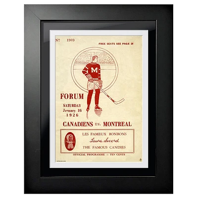 Canadiens de Montréal 1926 Forum Sports Magazine - Couverture de programme encadrée 12'' x 16''