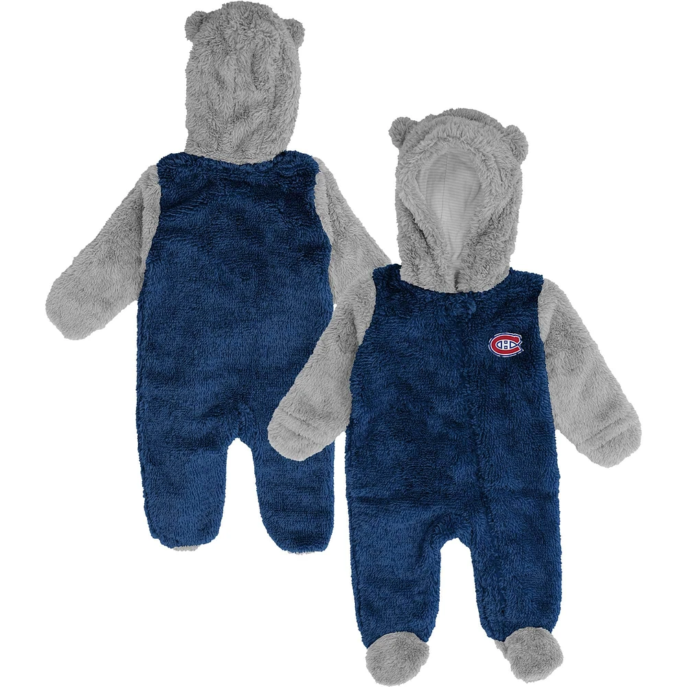 Newborn and Infant Navy Montreal Canadiens Game Nap Teddy Fleece Bunting Full-Zip - Sleeper