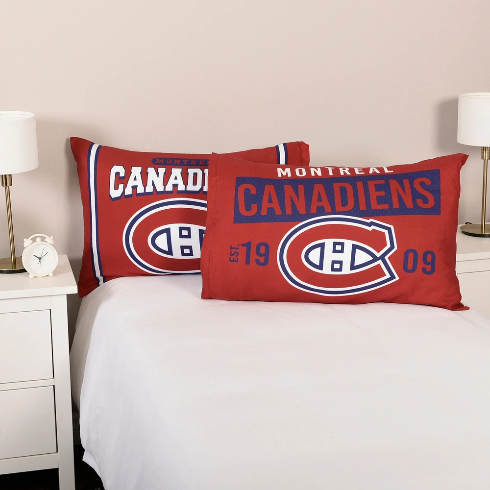 Ensemble de deux taies d'oreiller rouges des Canadiens de Montréal 20'' x 30''