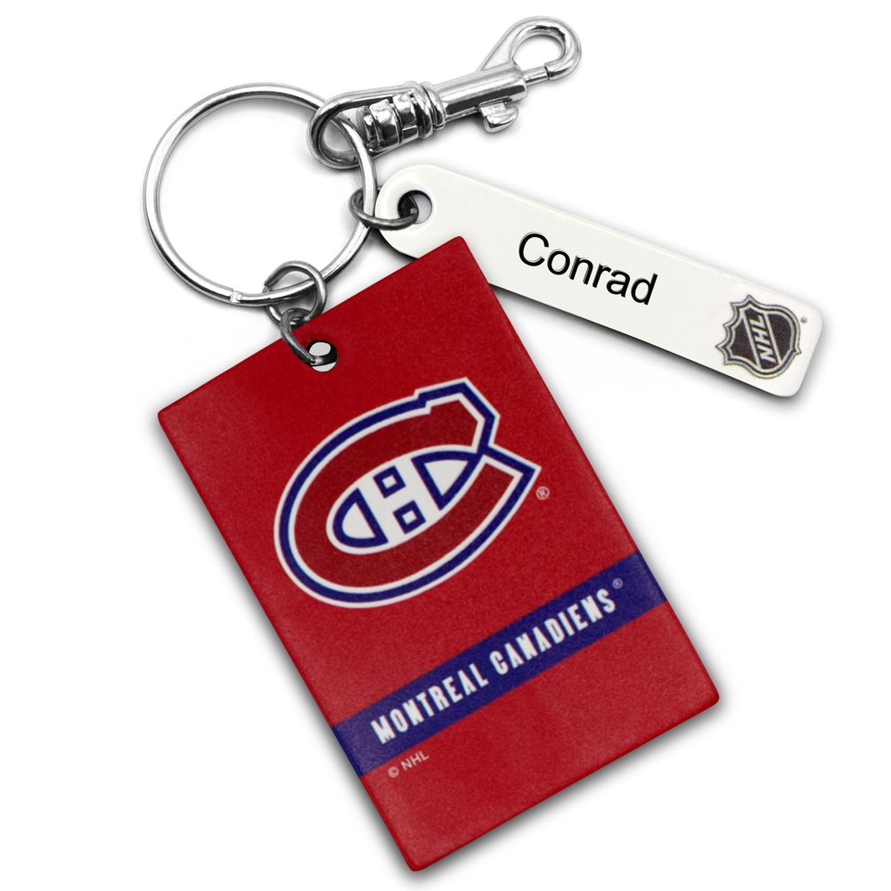 Red Montreal Canadiens Personalized Leather Rectangle Keychain