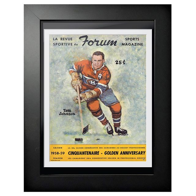 Tom Johnson Canadiens de Montréal 1958 Forum Sports Magazine - Couverture de programme encadrée 12'' x 16''