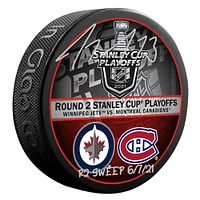 Tyler Toffoli Montreal Canadiens Autographed Round 2 vs. Winnipeg Match-Up - Hockey Puck with "R2 SWEEP 6/7/21" Inscription