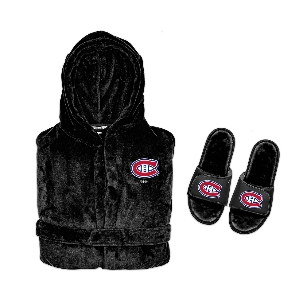 Ensemble sweat à capuche unisexe ISlide noir des Canadiens de Montréal Phantom et sandales Mantra Slide