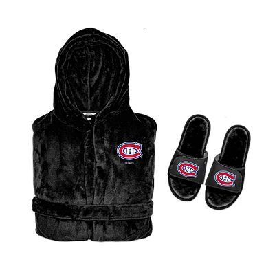 Ensemble sweat à capuche unisexe ISlide noir des Canadiens de Montréal Phantom et sandales Mantra Slide