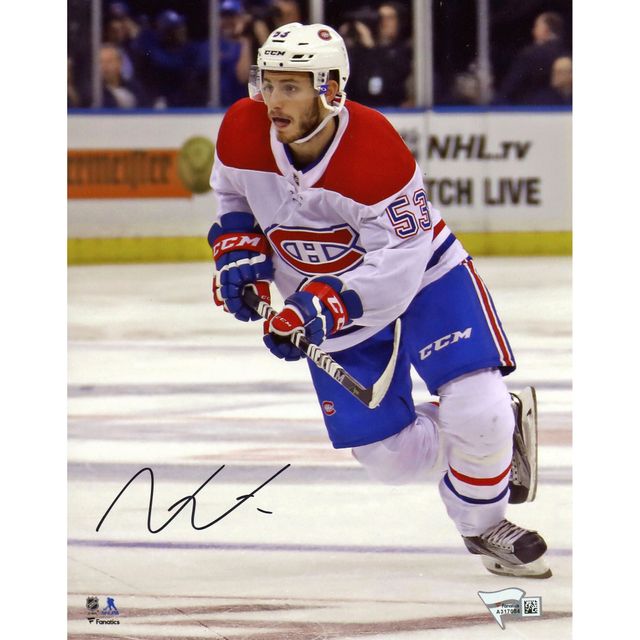 Victor Mete Photographie de patinage en jersey blanc autographiée des Canadiens de Montréal de 8 po x 10 po