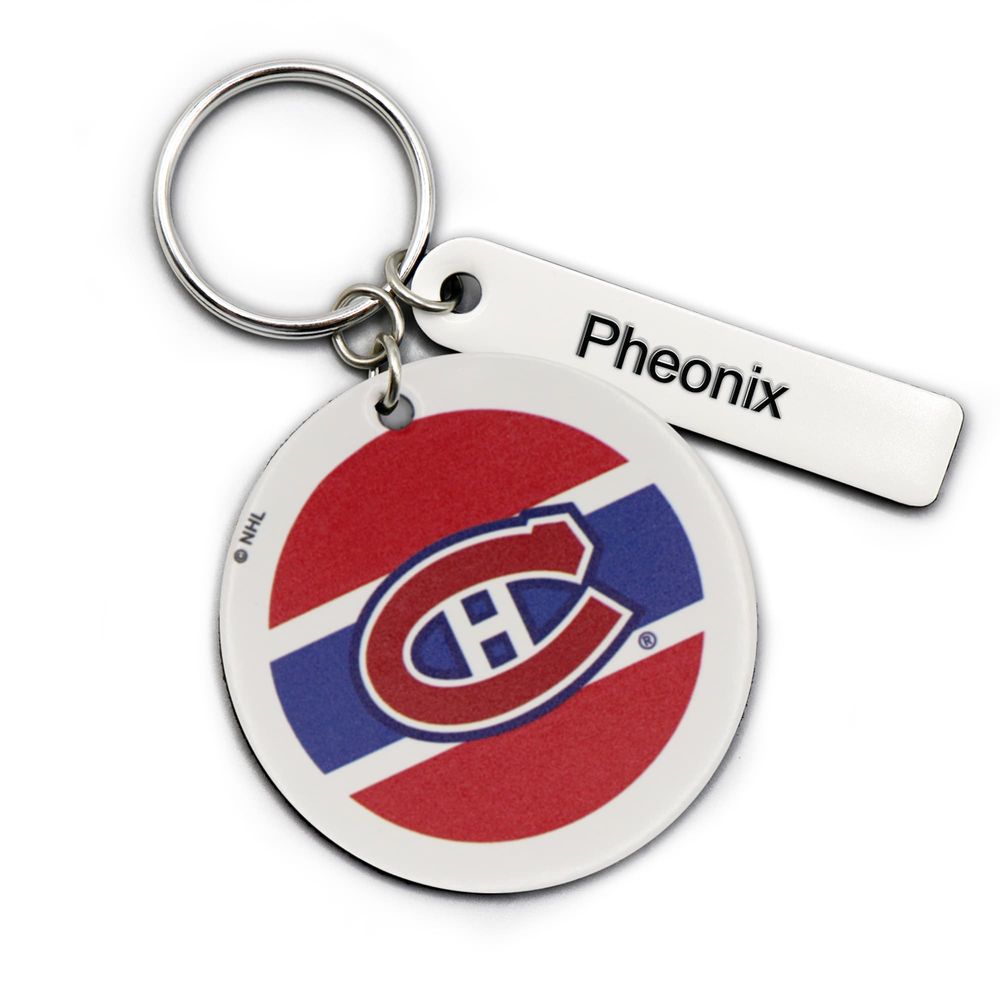 White Montreal Canadiens Personalized Leather Round Keychain