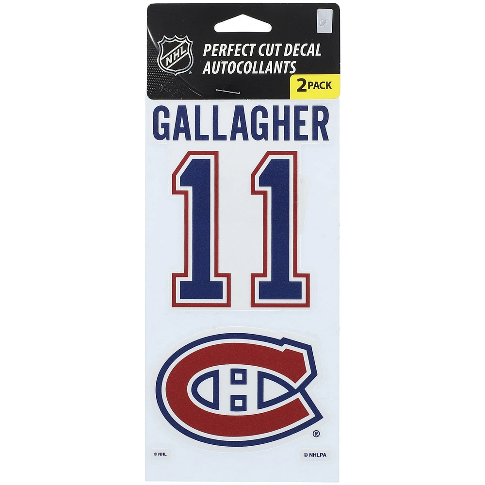 WinCraft Brendan Gallagher Canadiens de Montréal 2-Pack 4'' x 8'' Autocollants de joueur à coupe parfaite