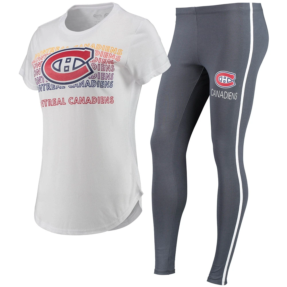 Ensemble t-shirt et leggings Concepts Sport pour femmes, blanc/charbon