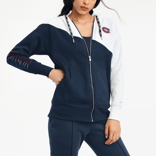 Chandail à capuchon glissière pleine longueur Gina des Canadiens de Montréal DKNY Sport pour femme - Bleu marine Veste